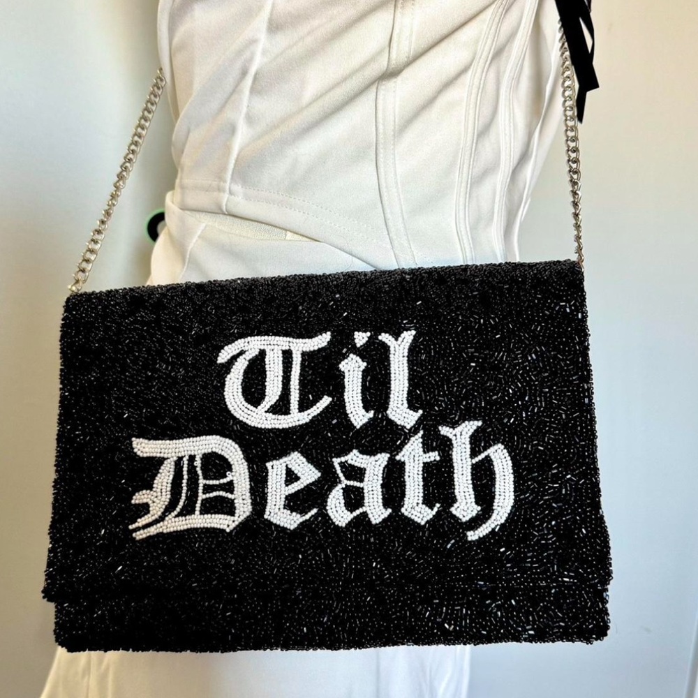Black and White Glass Beaded 'Til Death' Clutch